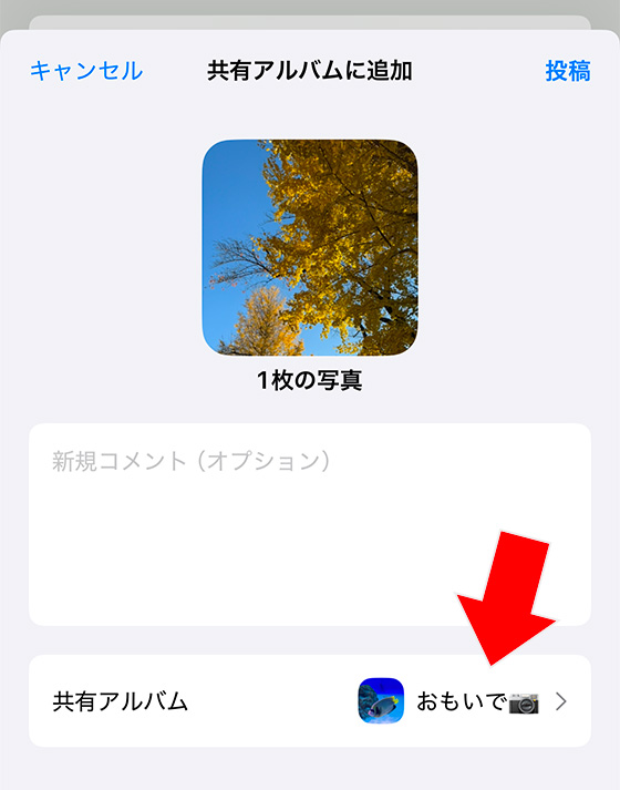 iPhoneの写真を共有アルバムに保存