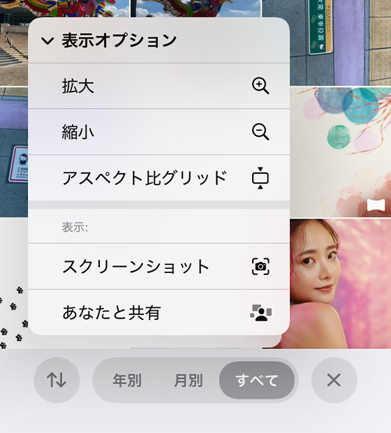 iOS18の写真アプリの表示オプション
