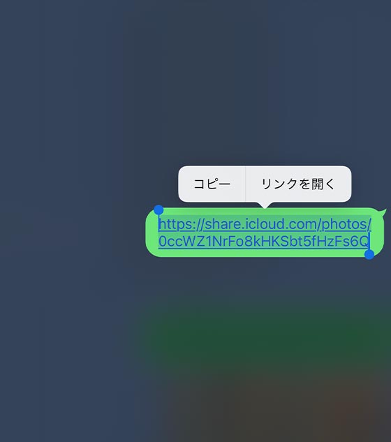 LINEで共有したiCloudリンクをコピー